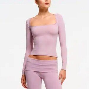 SKIMS  Cotton Jersey Scoop Neck Long Sleeve Top in Dusk, S NWT